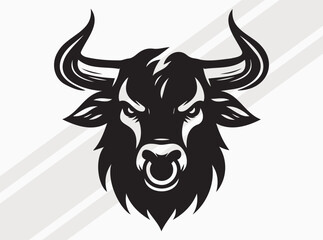Angry Bull Face Silhouette with Fierce Expression and Powerful Stance in Bold Dark Design
