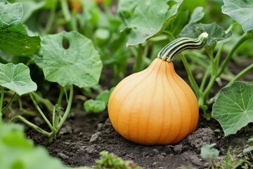 Butternut Squash Flourishing in a Vibrant Summer Garden Surrounded by Lush Green Leaves and Diverse Plants