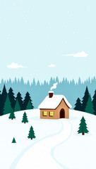 cozy cabin in snowy winter landscape