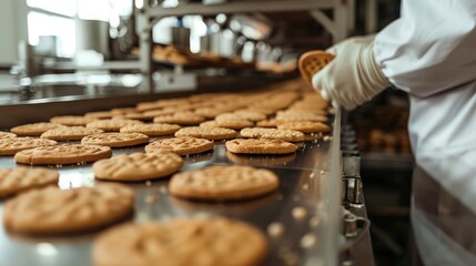 Freshly Baked Cookies on a Production Line in a Modern Factory