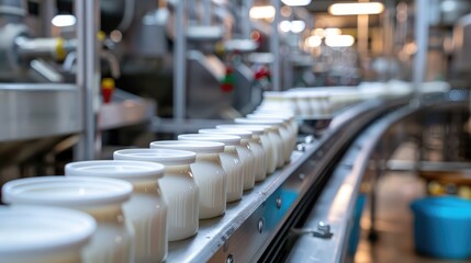 Obraz premium Automated Dairy Factory with Yogurt Production Line