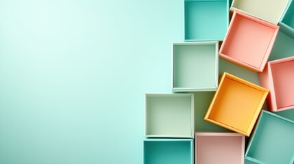 A captivating arrangement of colorful boxes in a minimalistic setting, illustrating modern design concepts intertwined with a fresh, cheerful aesthetic.