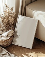 Elegant Simple Mirror with Dried Flowers and Cozy Fabrics Nearby