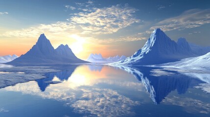 Reflecting Mountain Landscape at Sunrise with a Calm Water Scenery