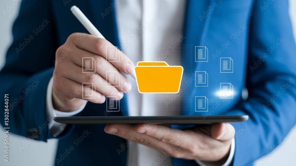 Poster digital document management action office environment content creation professional workspace close-