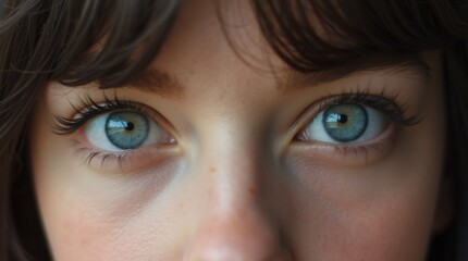 Fototapeta premium Gray eyes of a young woman, filled with depth, with a soft light