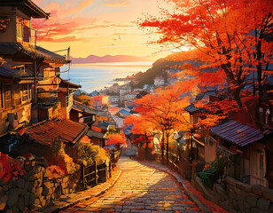 Fototapeta premium Autumn View from a Japanese Street