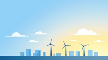Obraz premium Urban Transformation with Green Energy Policies and Wind Turbines Under a Clear Blue Sky