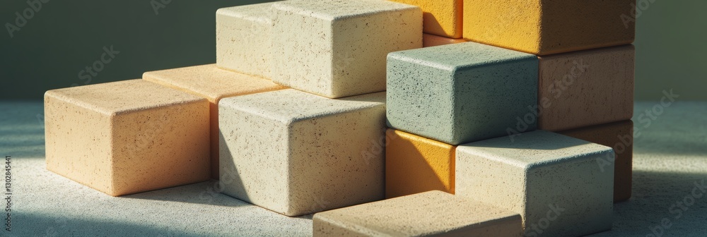 Poster close-up of stacked building blocks featuring rich color and texture