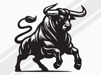 Angry Bull Activities Silhouette Showing Powerful Movements in Intense and Fierce Stance