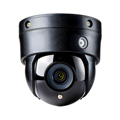 Black dome security camera isolated on transparent background, network surveillance png