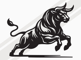 Obraz premium Angry Bull Activities Silhouette Showing Powerful Movements in Intense and Fierce Stance