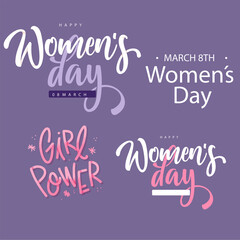 International Happy Women's Day Background Design, Icons, Calligraphy 