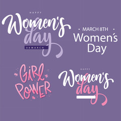 International Happy Women's Day Background Design, Icons, Calligraphy 