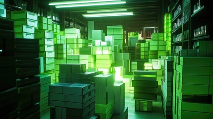 A vibrant, abstract representation of a cityscape made up of illuminated geometric blocks.