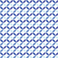 Fototapeta premium Seamless geometric pattern with abstract floral shapes in blue and white, creating a modern and symmetrical design.