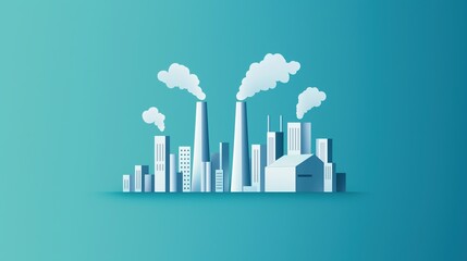 Fototapeta premium Modern Industrial Scene Representing Renewable Energy with Smokestacks and Clouds in a Clean Environment