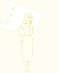 Obraz premium confident woman in pantsuit standing by completed checklist