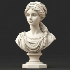 Naklejka premium 3D Artwork of an Exquisite Alabaster Bust Depicting a Regal Medieval Maiden with Timeless Beauty
