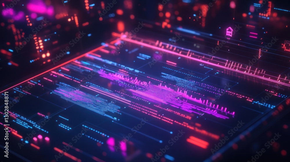 Aufkleber abstract digital data visualization with glowing lines and neon colors