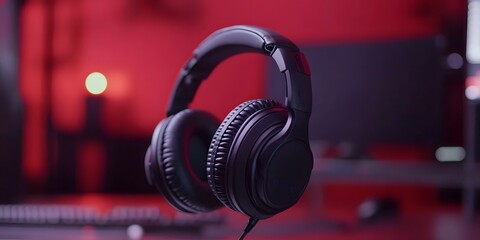 Immersive Sound Experience: Captivating shot of a professional headset with rich sound, capturing the essence of audio excellence, perfect for gaming, music, and communication.