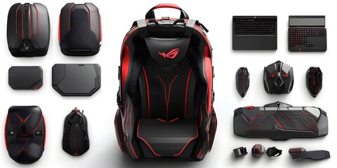 Gaming Gear Array: A detailed product shot showcases a set of gaming equipment and accessories in a modern, striking design with emphasis on functionality. 