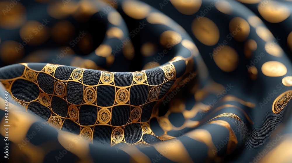 Poster elegant black fabric with gold circular patterns and textures