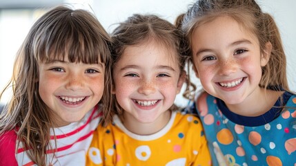 Smiling Children with Freckles Wearing Colorful Outfits Portrait
