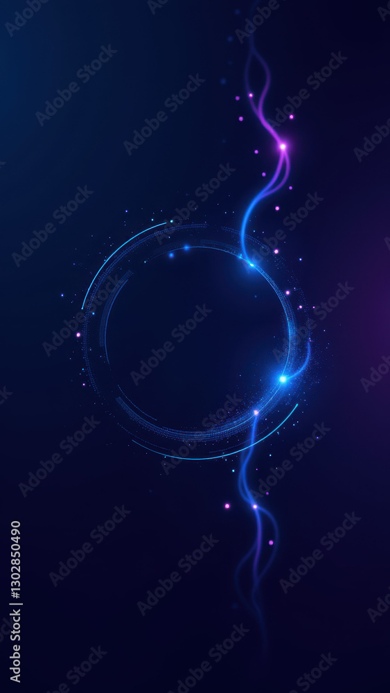 Poster a digital illustration of a futuristic ci/cd workflow with vibrant blue light effects against a dark