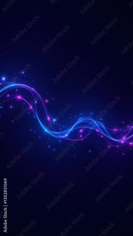 Poster a creative abstract illustration of a light wave with sparkles against a dark background, symbolizin