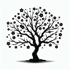 Black Silhouette Blossoming Tree Art