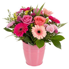 Fototapeta premium Vibrant Flower Bouquet in Pink Pot isolated on transparent background 