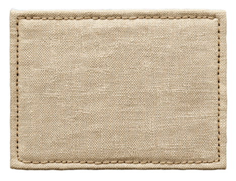 rectangular cloth patch with rounded corners, in a cream color, with a transparent background