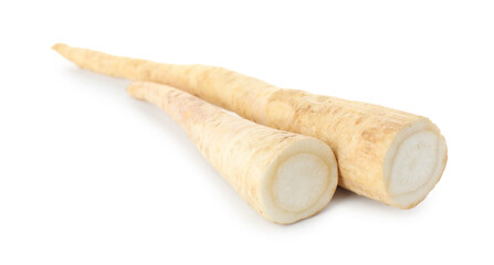 Cut fresh parsley roots isolated on white