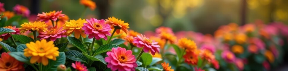 Cineraria flowers amidst autumn leaves, garden setting , purple, composite, seasonal
