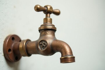 A Close-Up View of an Ornate Antique Bronze Faucet Mounted on a Wall
