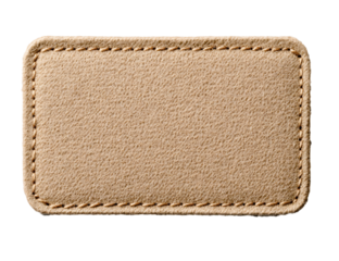 rectangular cloth patch with rounded corners, in a cream color, with a transparent background