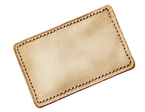 rectangular cloth patch with rounded corners, in a cream color, with a transparent background