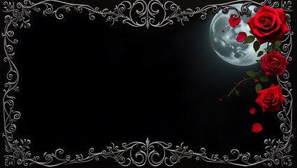 Romantic Night: Roses, Moon, and an Ornate Frame