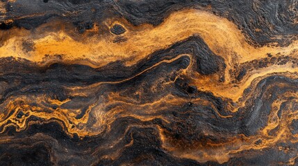 Abstract Black and Gold Flowing Texture with Organic Marble Effect