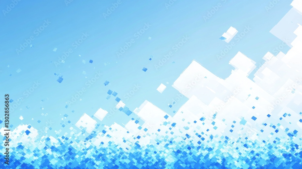 Poster floating blue and white square particles on a gradient background