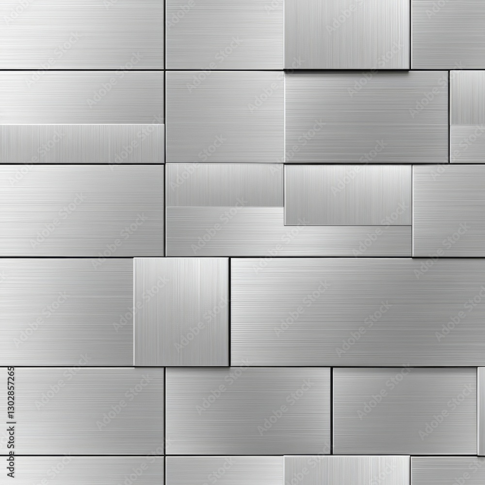 Poster Modern Metallic Grid: Silver Rectangular Panels with Brushed Texture for Abstract Architectural Detail