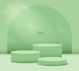 Podium or stand for product display. Vector mockup for natural beauty products. Fresh green color. stage for showcase. 3D rendering. 