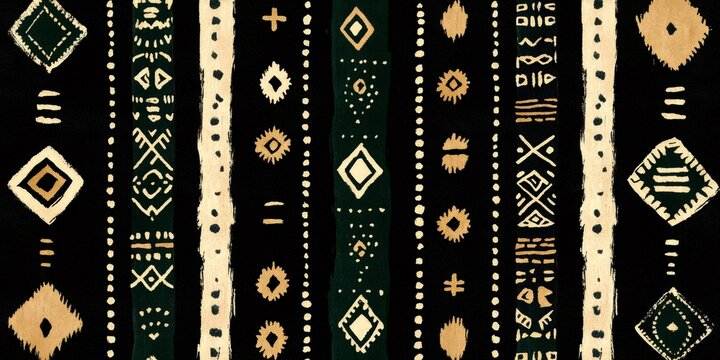 Seamless african mudcloth pattern repeating design in black and gold