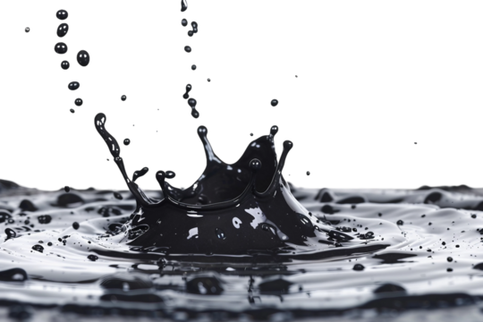 Dramatic black paint splash showcasing dynamic movement isolated on transparent background