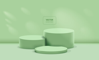 Podium or stand for product display. Vector mockup for natural beauty products. Fresh green color. stage for showcase. 3D rendering. 
