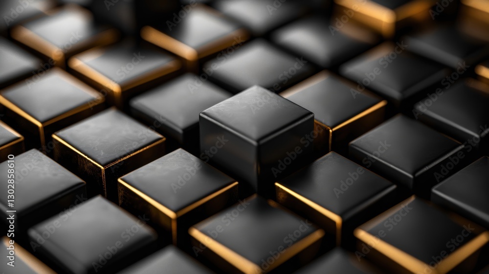 Poster a close-up view showcases a creative pattern of black and gold squares. the contrasting colors creat