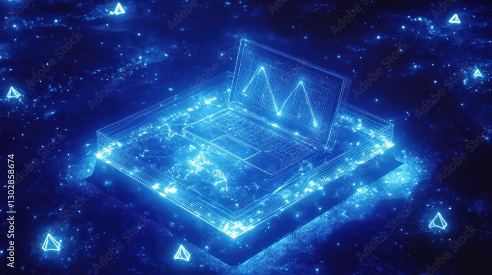 Aufkleber digital laptop displaying graph on futuristic platform with glowing blue elements