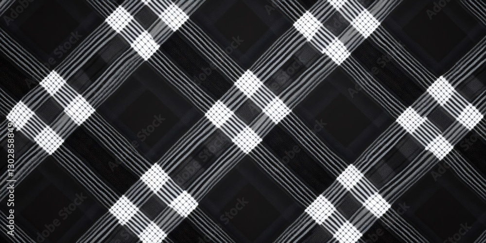 Poster black and white gingham pattern creating stylish diagonal lines