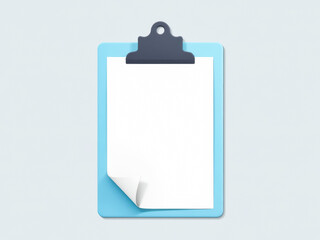 blank white paper on light blue clipboard